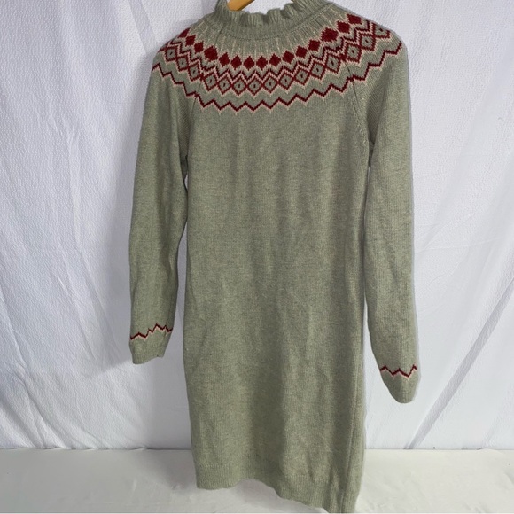 Cyrillus Paris Sage Green Wool Blend Ruffled Neck Knit Sweater Dress, Size Large - Picture 6 of 9